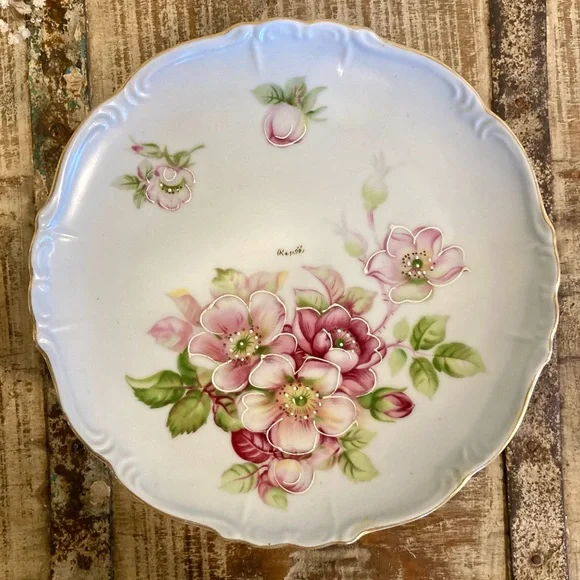 Floral Pedestal Cake Stand Signed Renee 8” - Picture 2 of 16